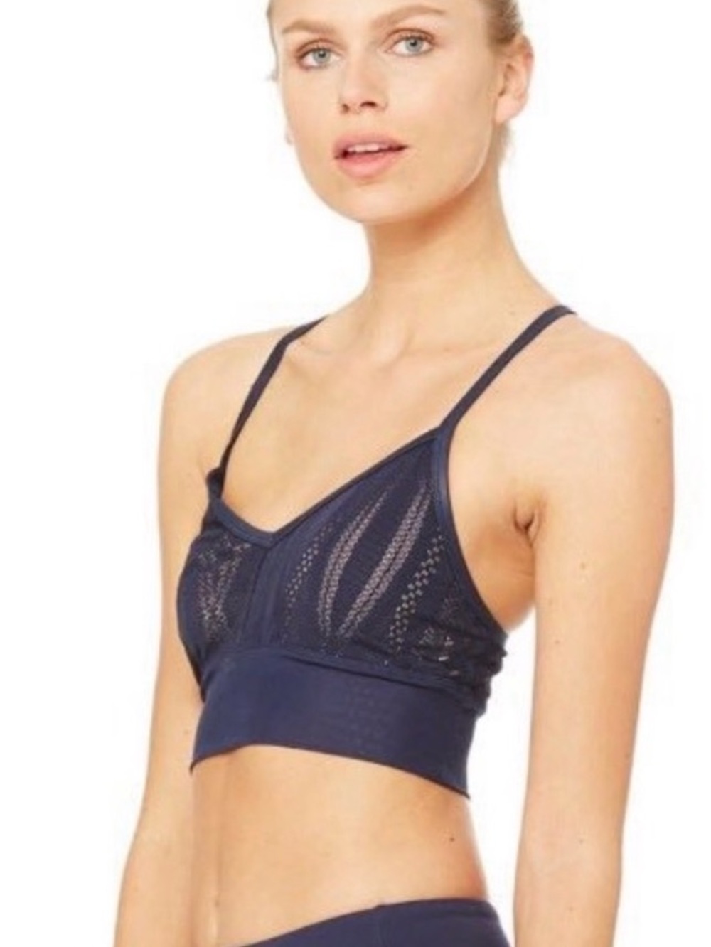 ALO Lace-Panel Stretch Bralette in Navy